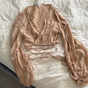 Balloon Long Sleeves wrap around crop blouse